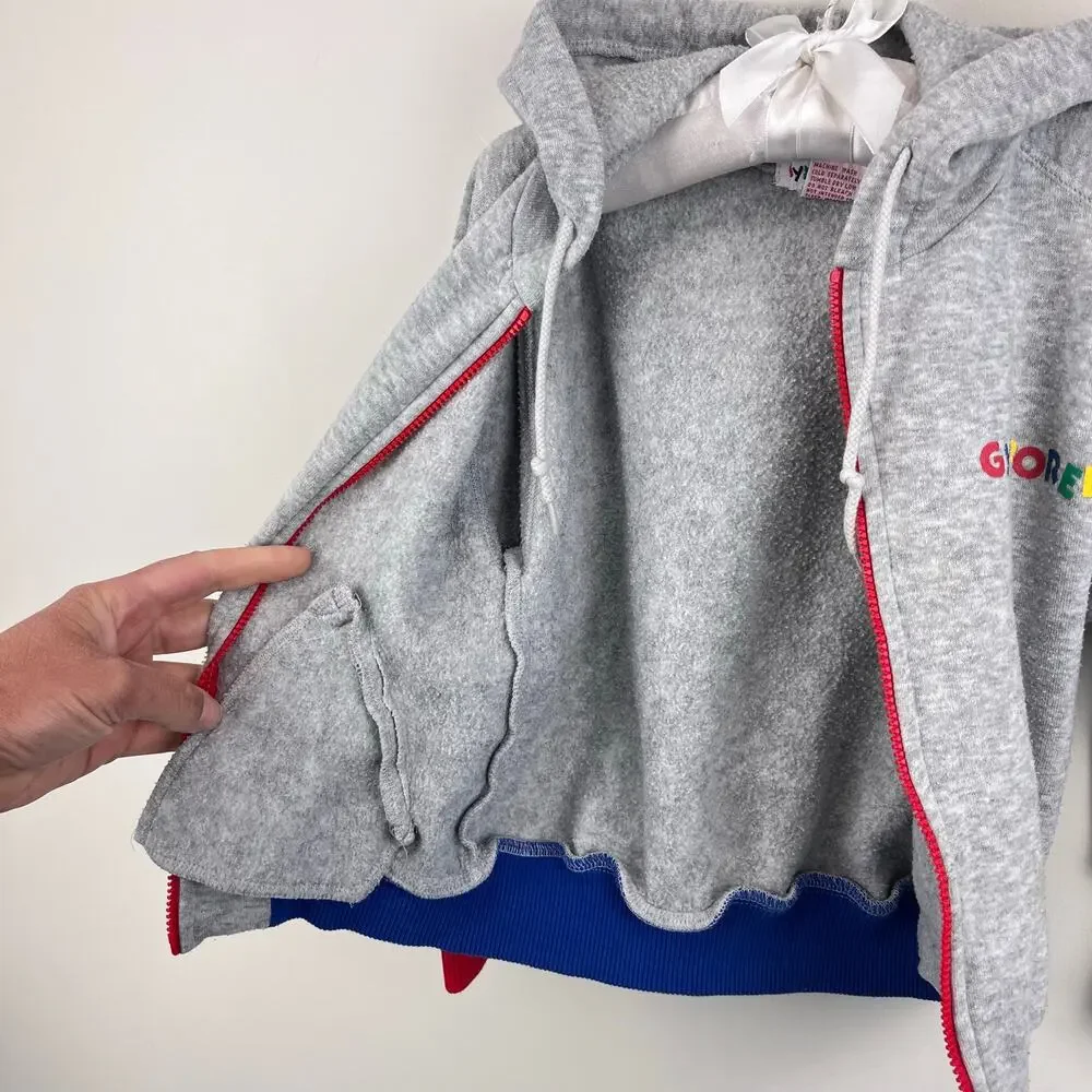 Vintage Gymboree Color Block Gray Hoodie Zip Sweatshirt Medium 3-4